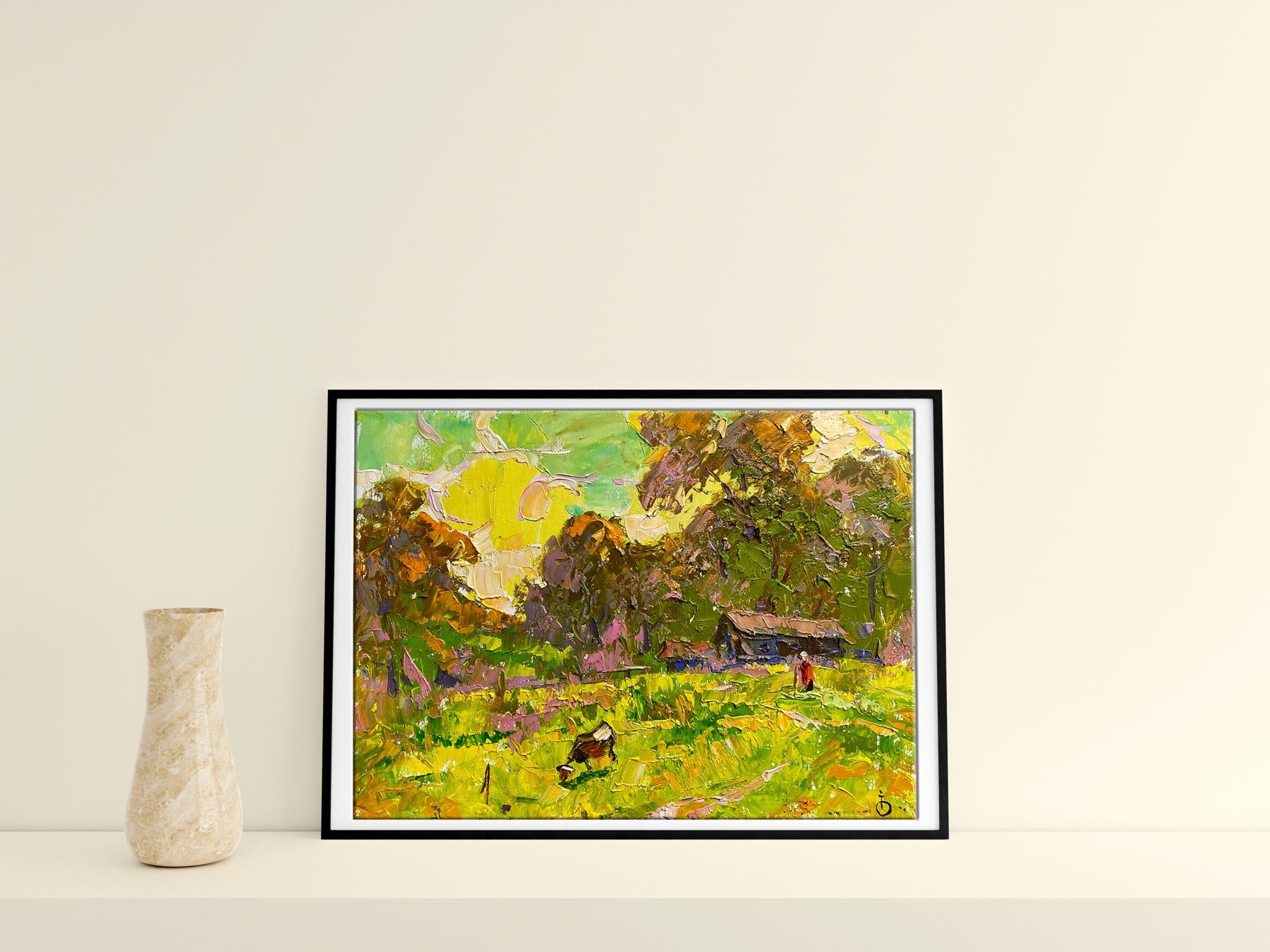 Tranquil pastoral scene in "On the Pasture" oil painting by Alex Ivanyuk.