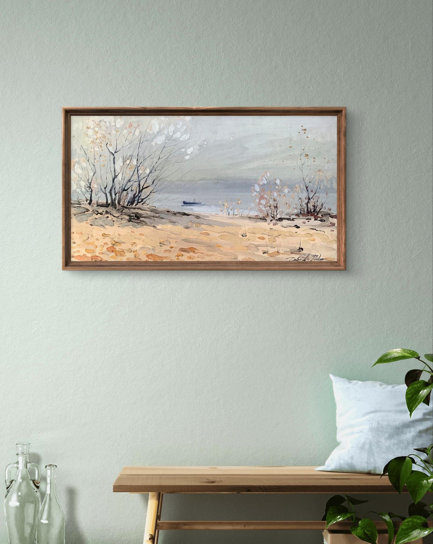 Oil painting Snowy shore Peter Dobrev