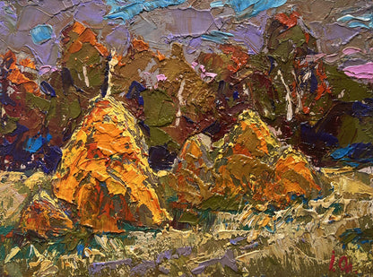 Oil painting Haystacks in the field Oleksiy Ivanyuk