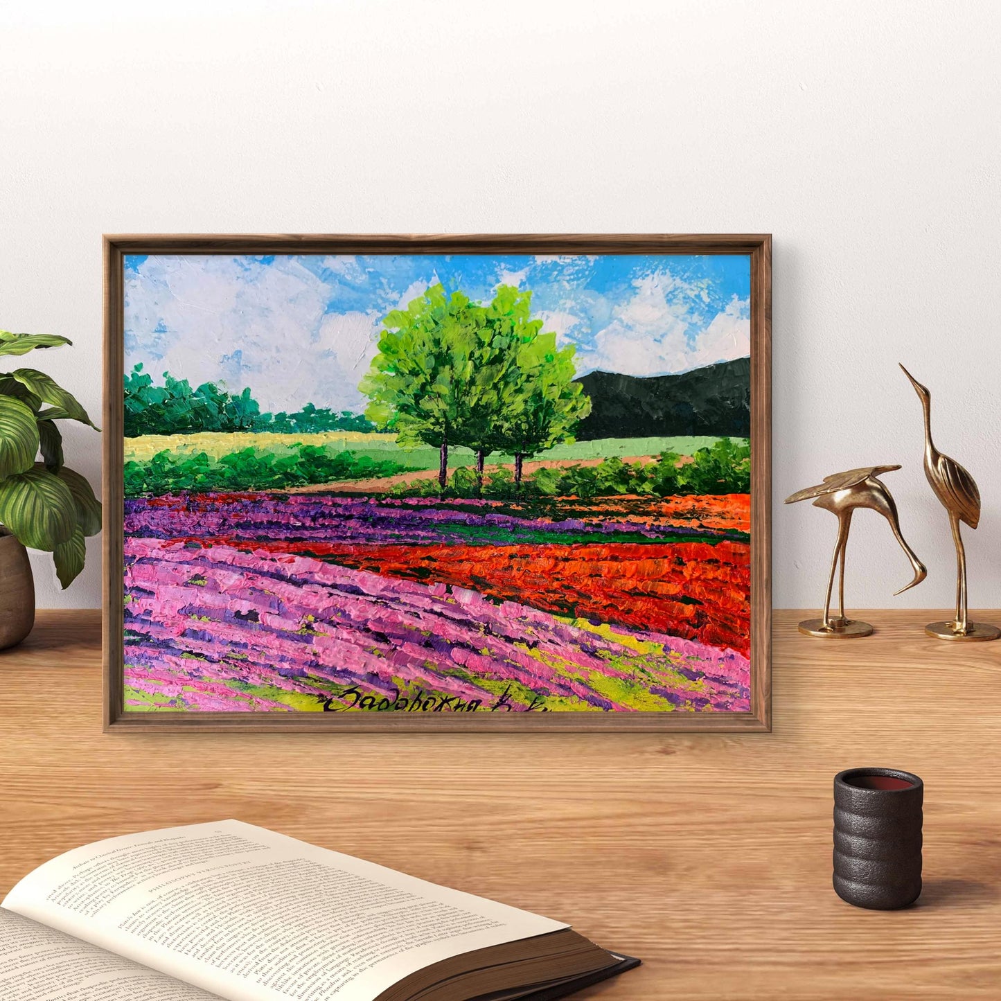 Oil painting Flower fields near the mountains V. Zadorozhnya
