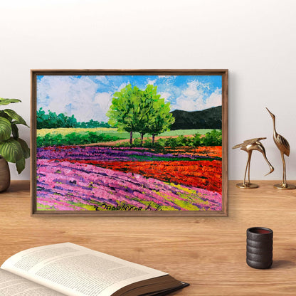 Oil painting Flower fields near the mountains V. Zadorozhnya