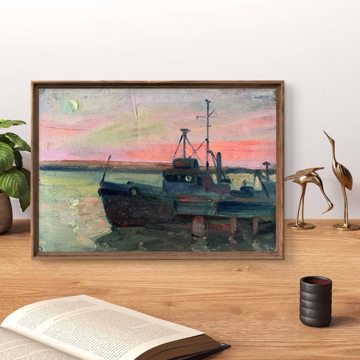 Oil painting Ship on the ferry Peter Dobrev