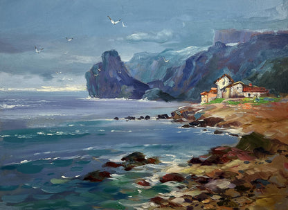 Oil painting Sea and village coziness Yuriy Suprunchuk
