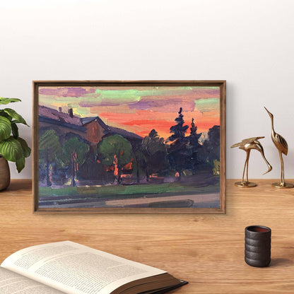 Oil painting Sunset in the city Peter Dobrev