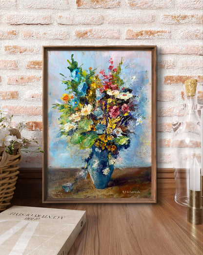 Oil painting Wild flowers in a blue vase Vadim Aksenov