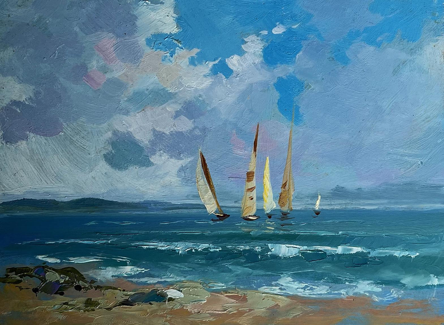 OIl painting Sailboats at sea Yuriy Suprunchuk