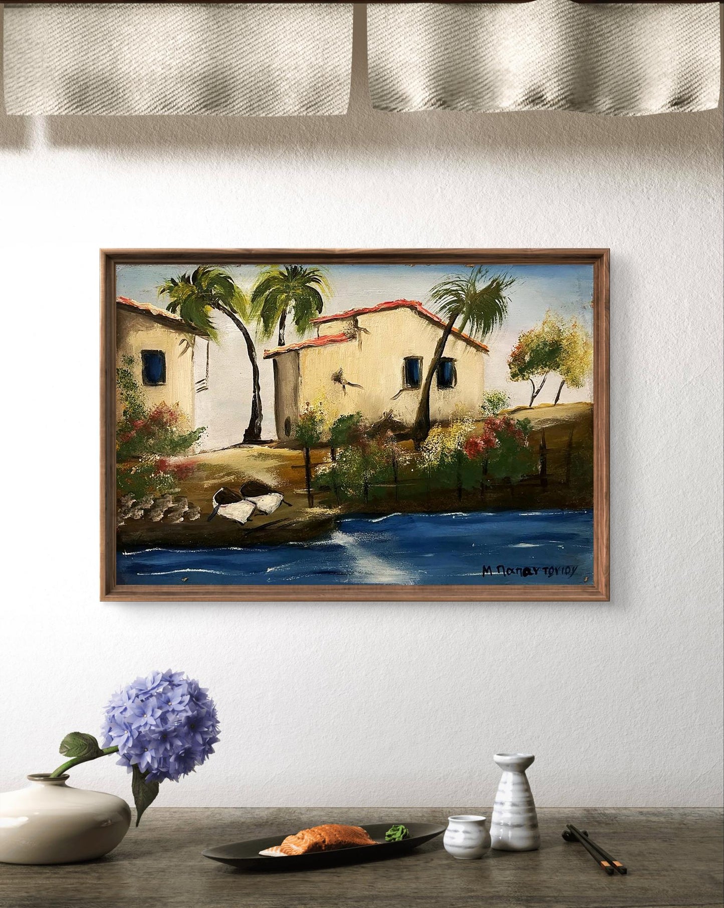 Oil painting Houses by the sea Unknown artist