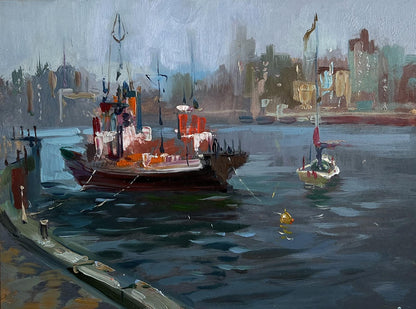 OIl painting Ship at the pier Yuriy Suprunchuk