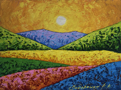 Oil painting The sky in the lights of the evening sun V. Zadorozhnya