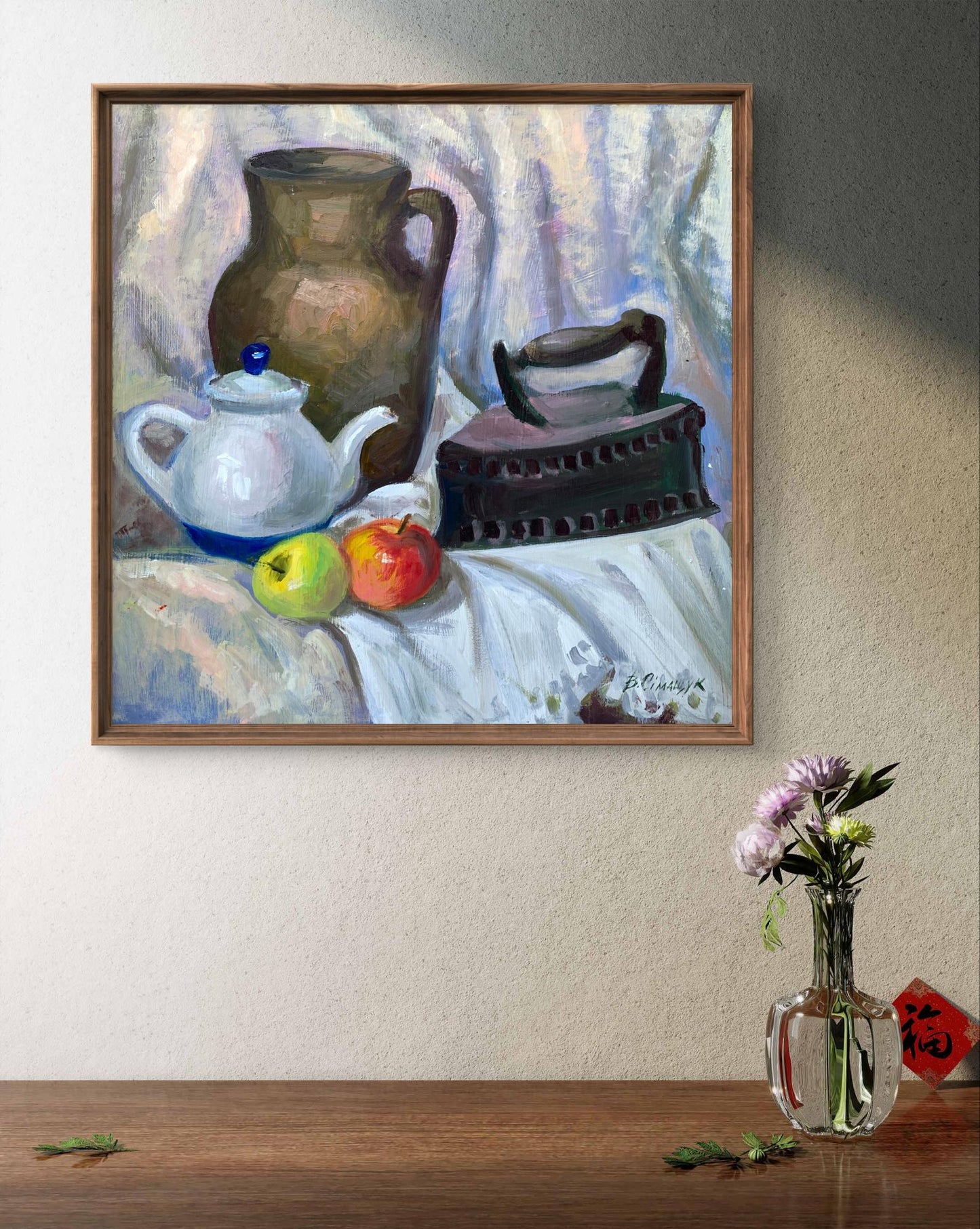 Oil painting Iron and apples Valentina Simashchuk