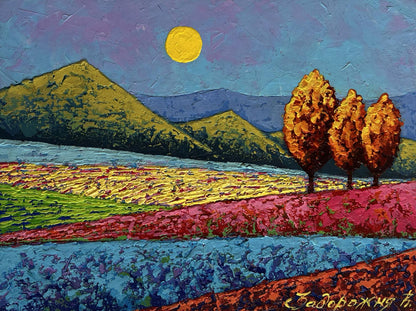 Oil painting Three autumn guards among the fields V. Zadorozhnya