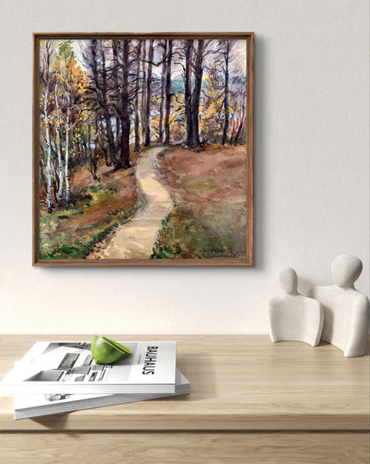 Watercolor painting Path in the autumn forest O. Umansky