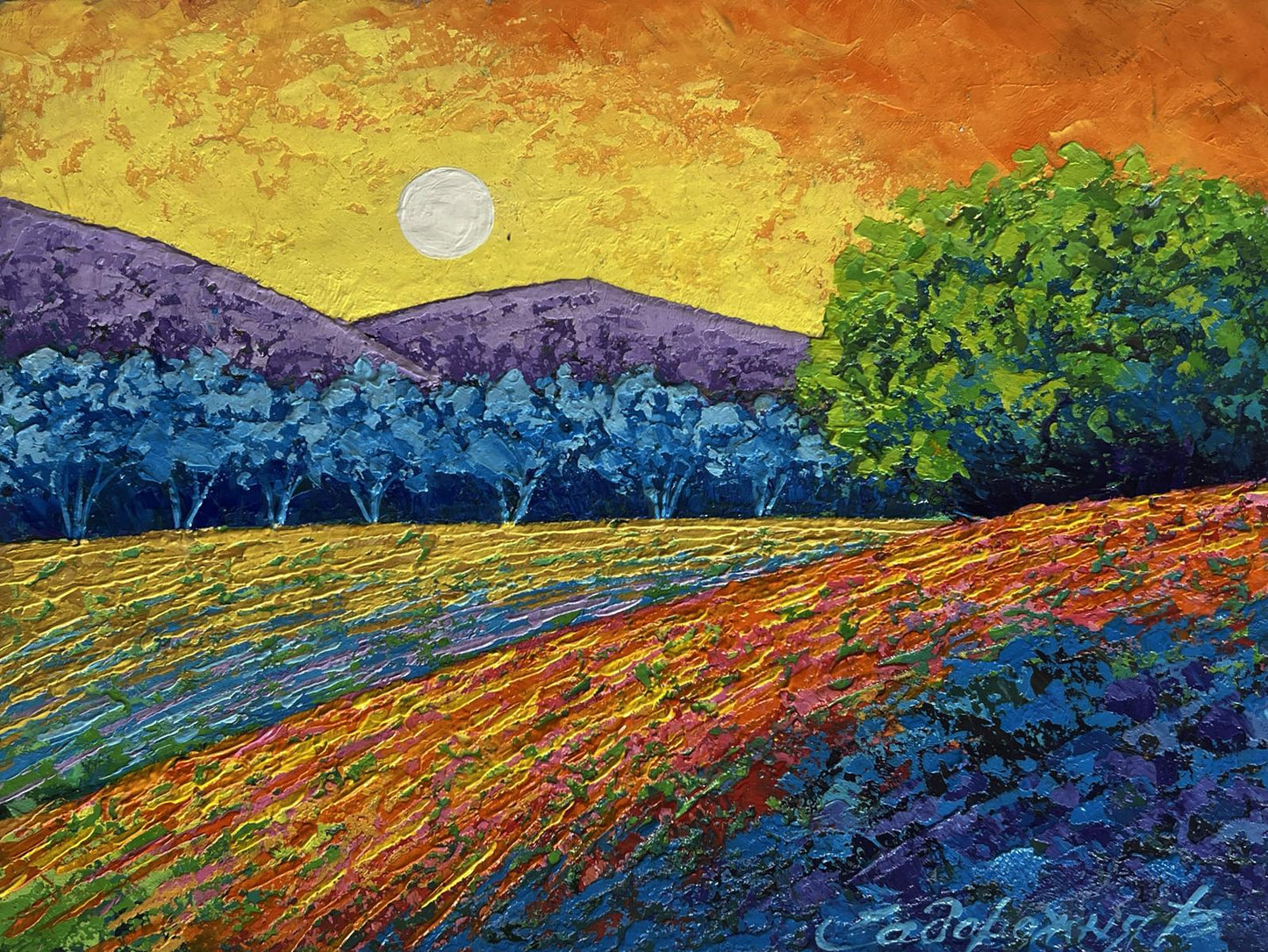 Oil painting Quiet evening in blue shadows V. Zadorozhnya