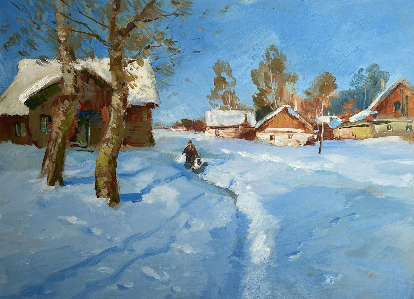 OIl painting Quiet village in winter Yuriy Suprunchuk