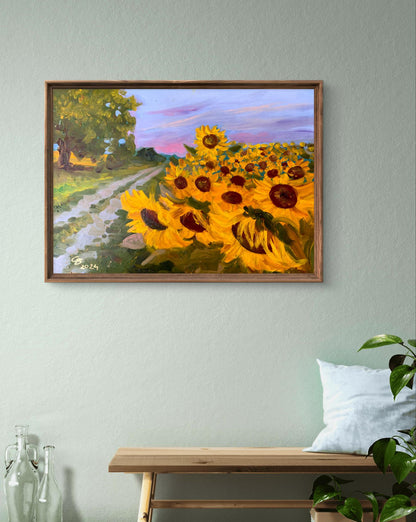 Oil painting Sunflowers along the road Valentina Simashchuk