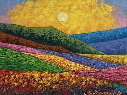 Oil painting Sunset palette over a mountain valley V. Zadorozhnya