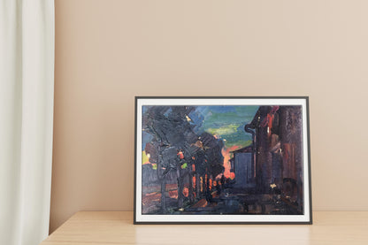 Twilight Urban Landscape: Peter Dobrev's Oil Artistry