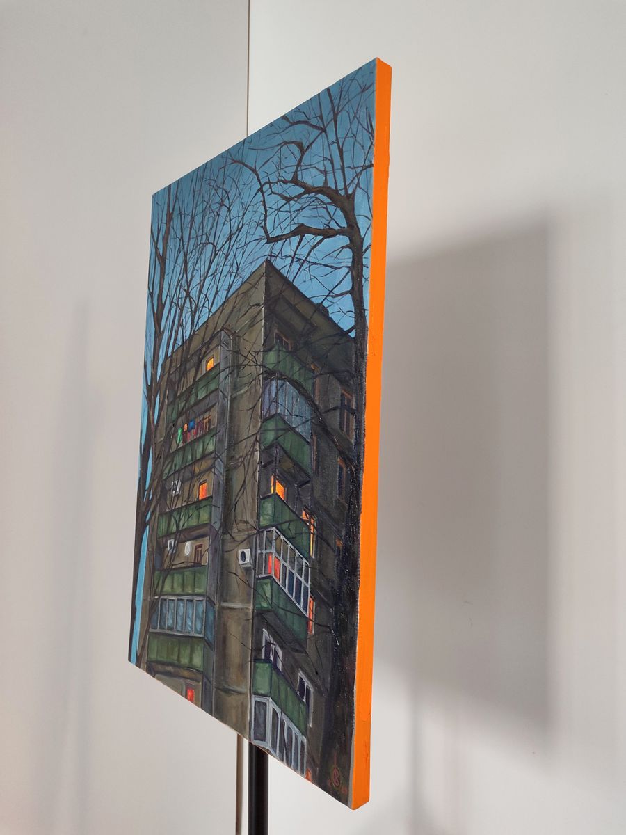 Oil painting City night house Oksana Sklym