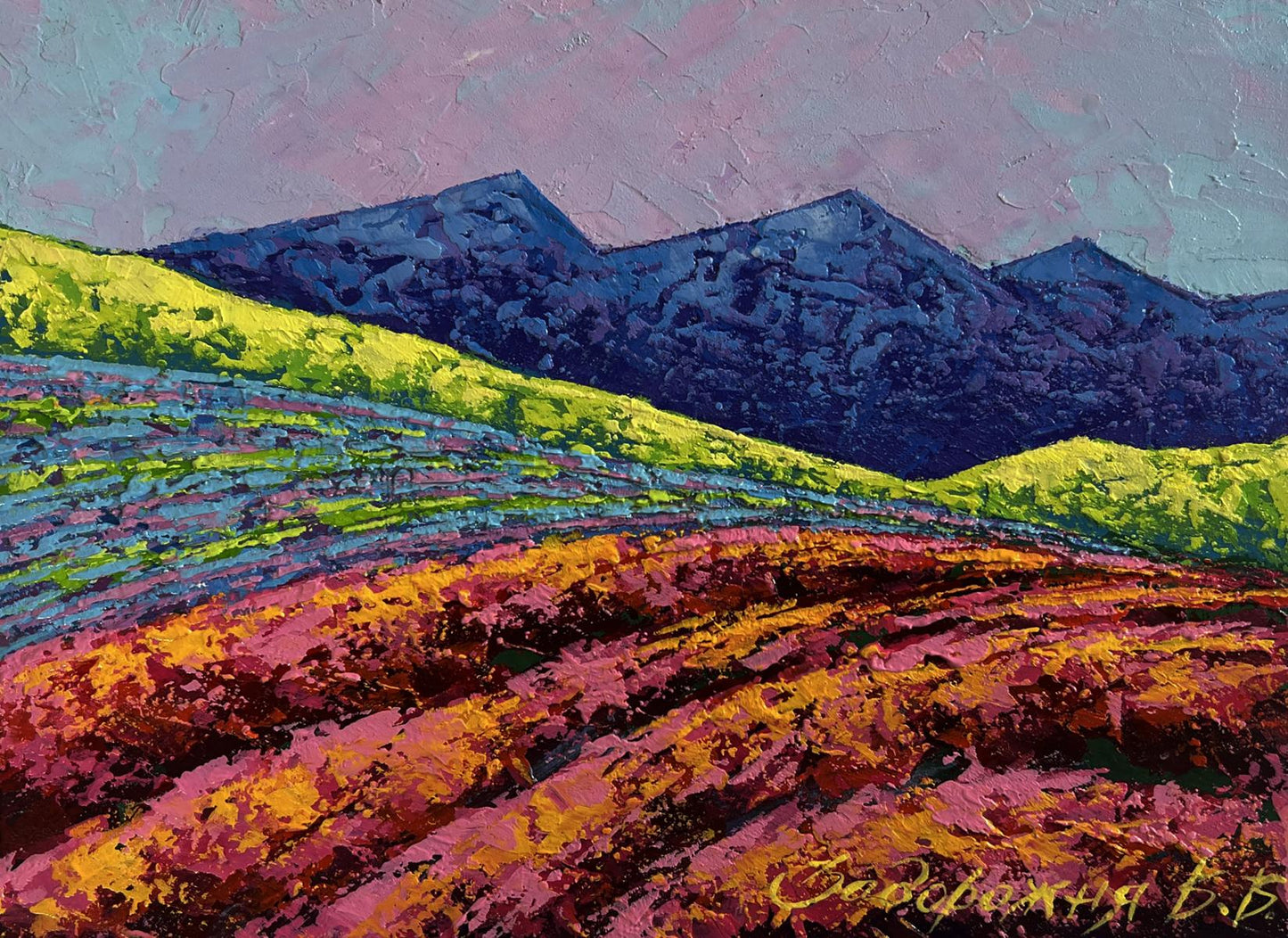 Oil painting Evening is approaching in the mountains V. Zadorozhnya