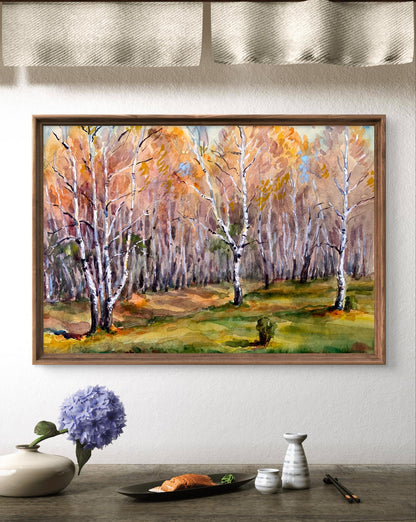 Watercolor painting Autumn birch forest Unknown artist