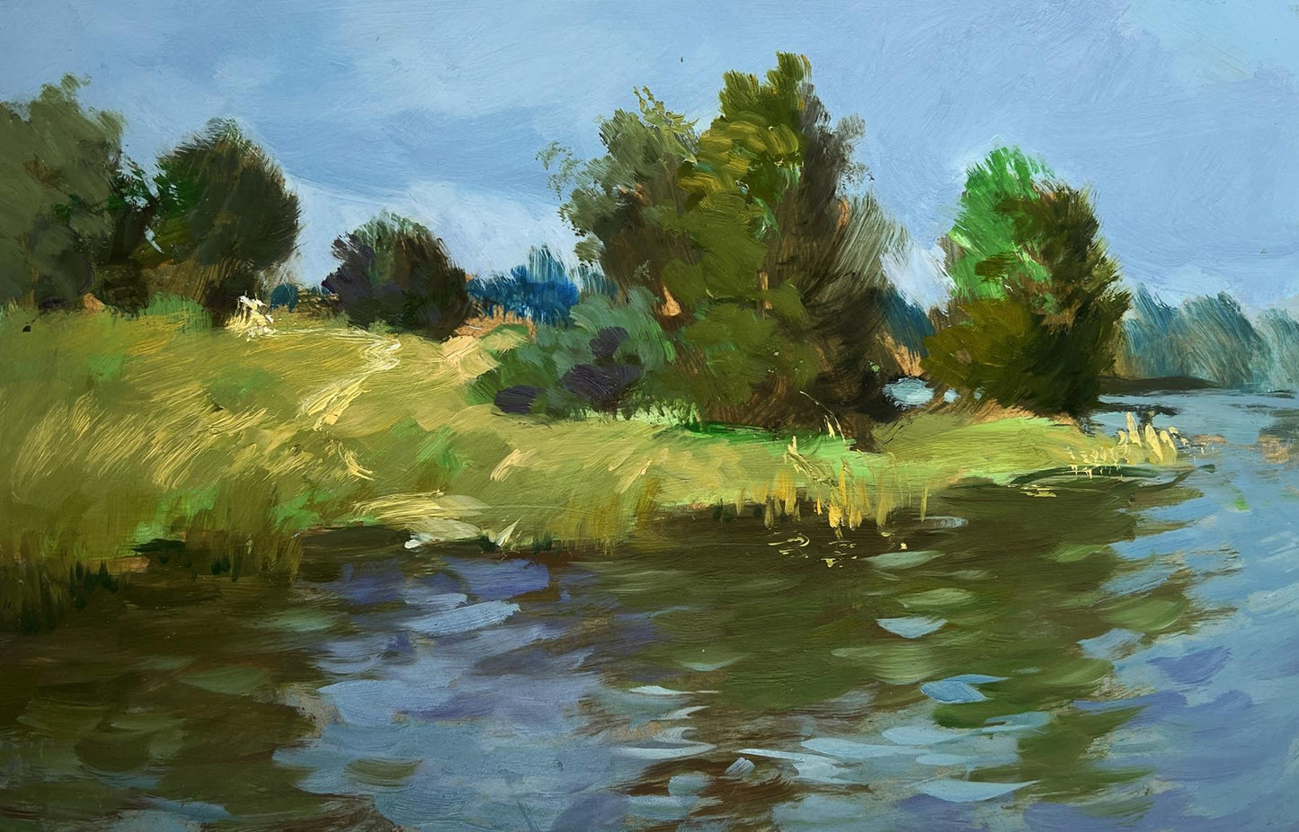 Oil painting A downpour is approaching by the river Yuriy Suprunchuk