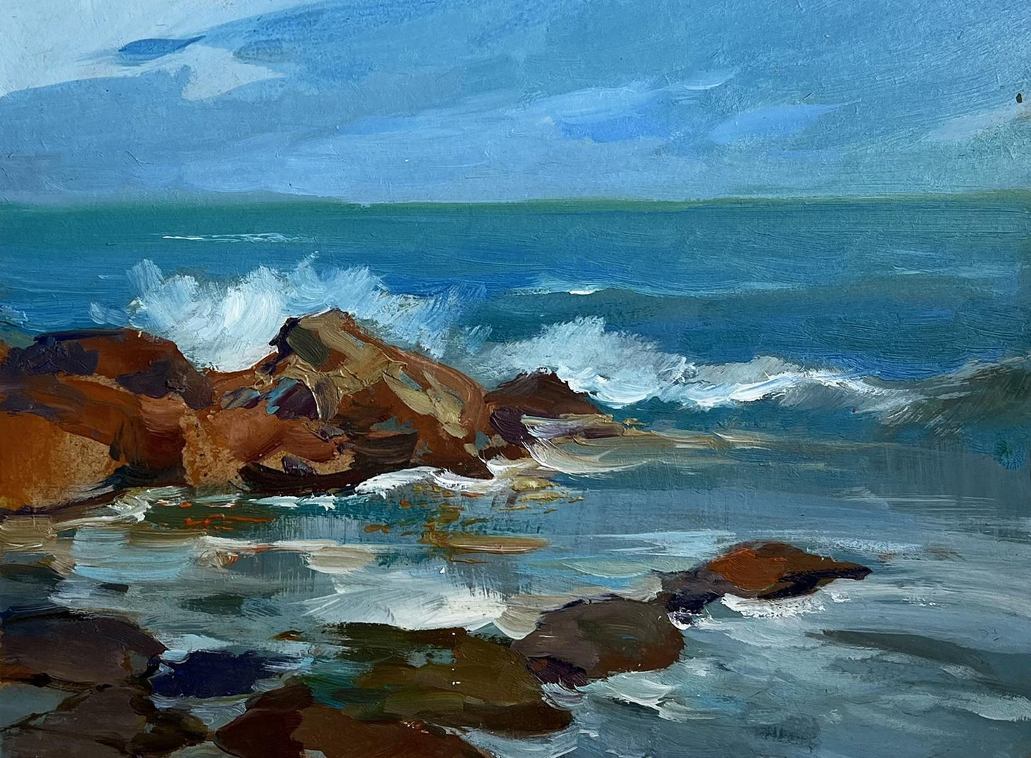 OIl painting The waves are hitting the rocks Yuriy Suprunchuk