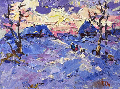 Oil painting Romantic winter evening Ivanyuk Alex