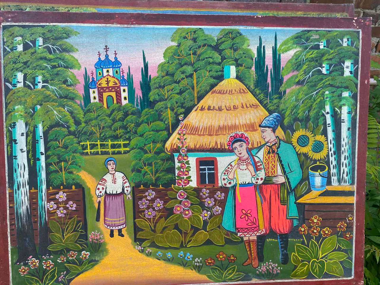 Oil painting Village landscape Unknown artist