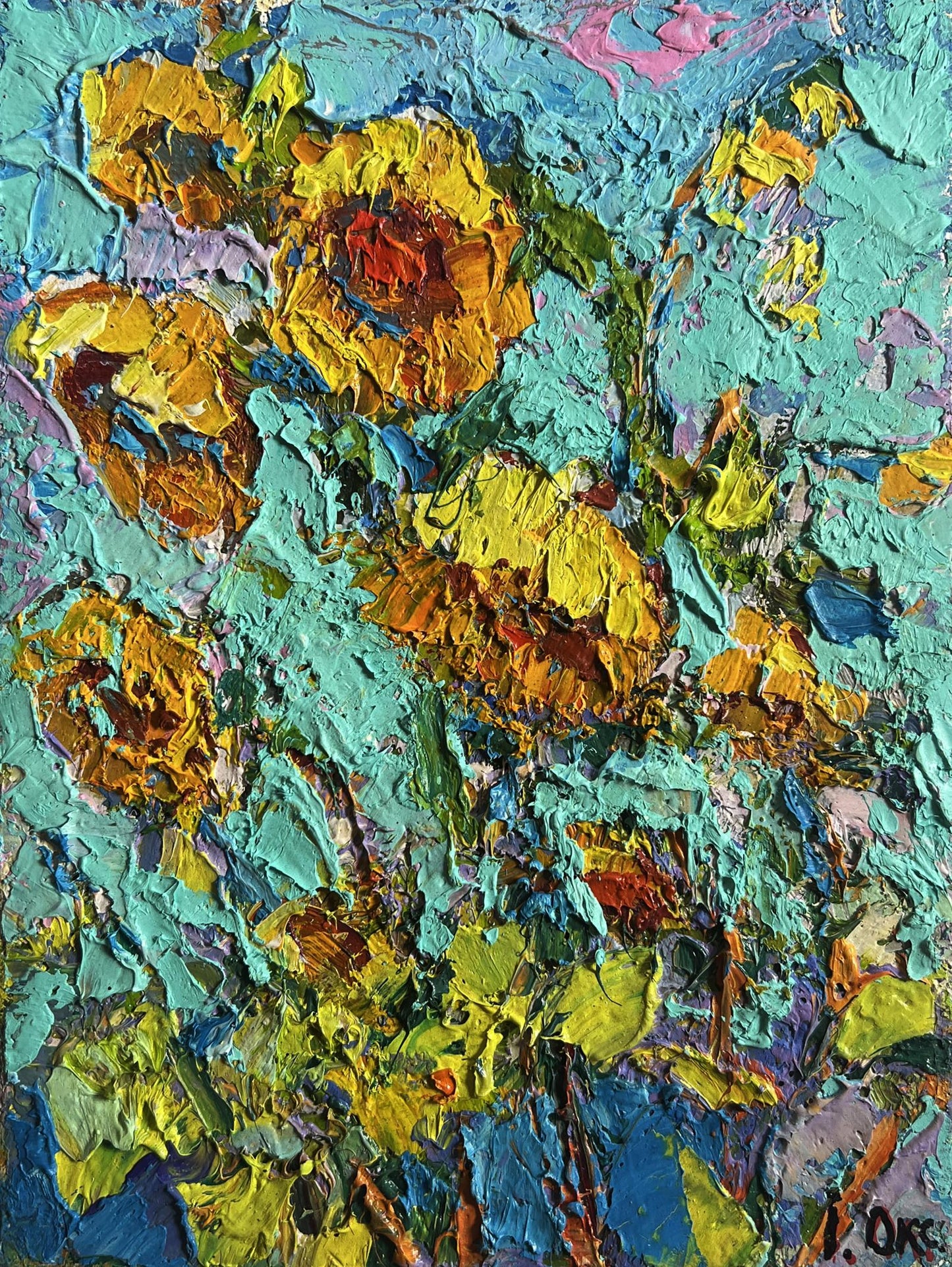 Oil painting Sunflowers in the field Oksana Ivanyuk