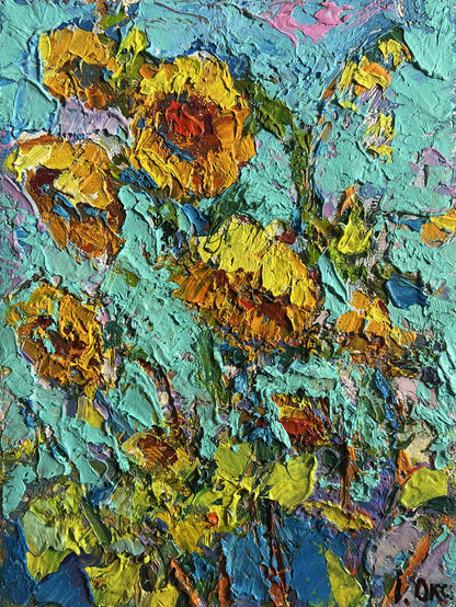 Oil painting Sunflowers in the field Oksana Ivanyuk