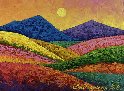 Oil painting The mountains are covered with meadows V. Zadorozhnya