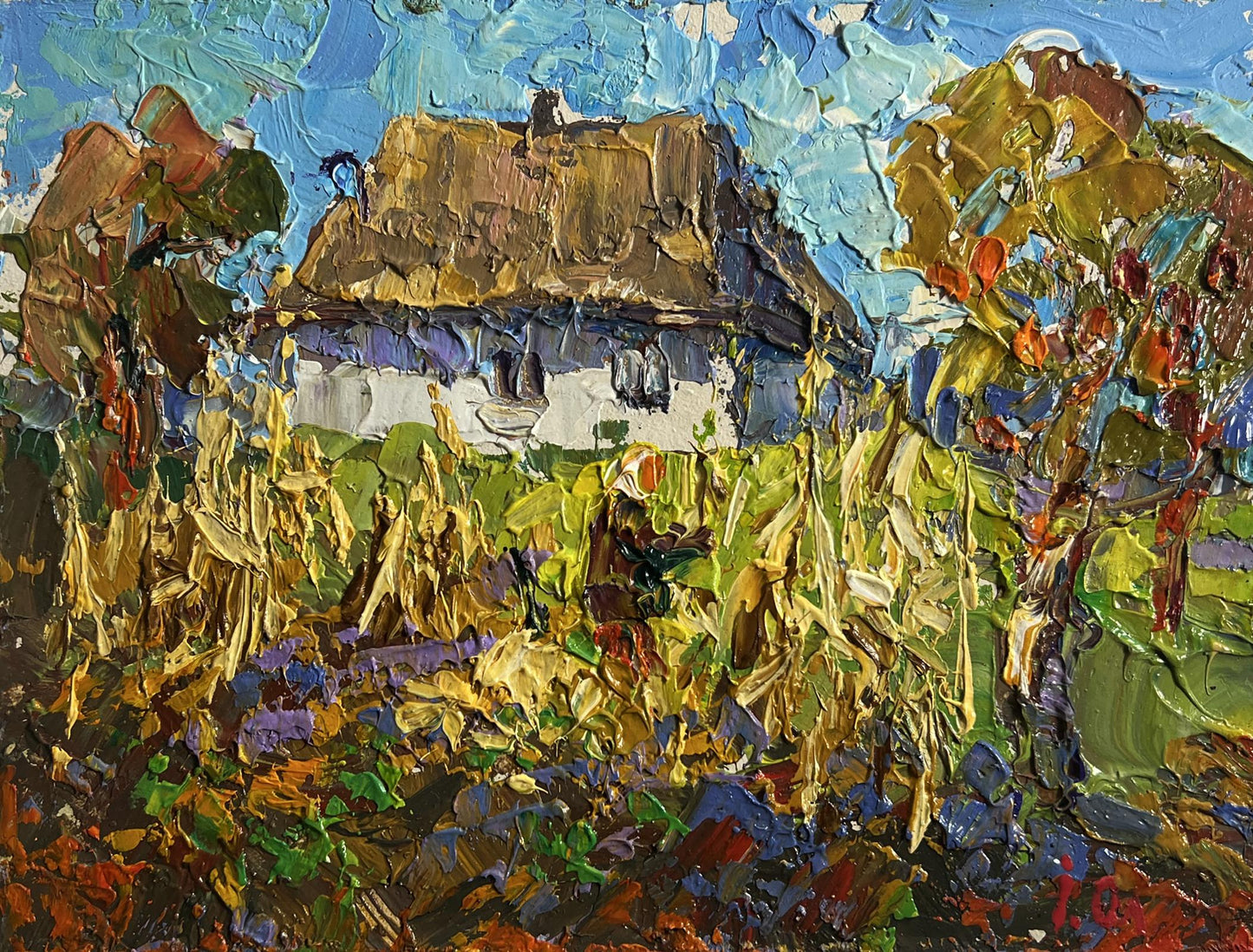 Oil painting Autumn gardening time Oleksiy Ivanyuk