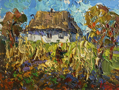 Oil painting Autumn gardening time Oleksiy Ivanyuk