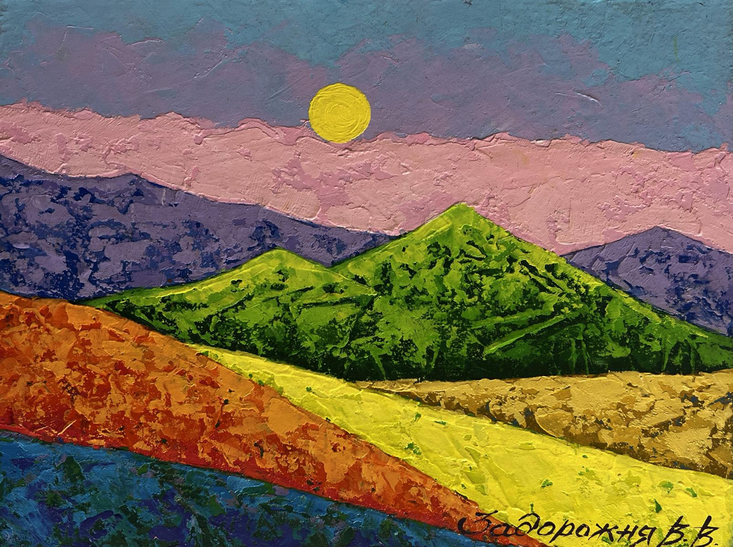 Oil painting Symphony of sunset over the mountains V. Zadorozhnya