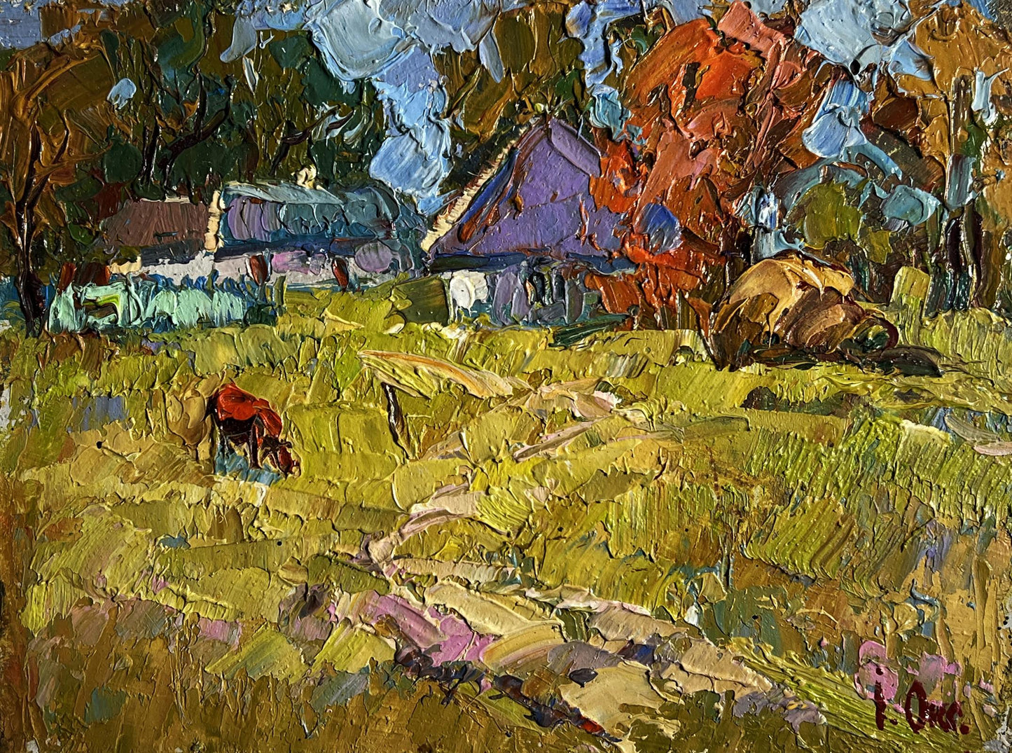 Oil painting Autumn has come to the village Oksana Ivanyuk