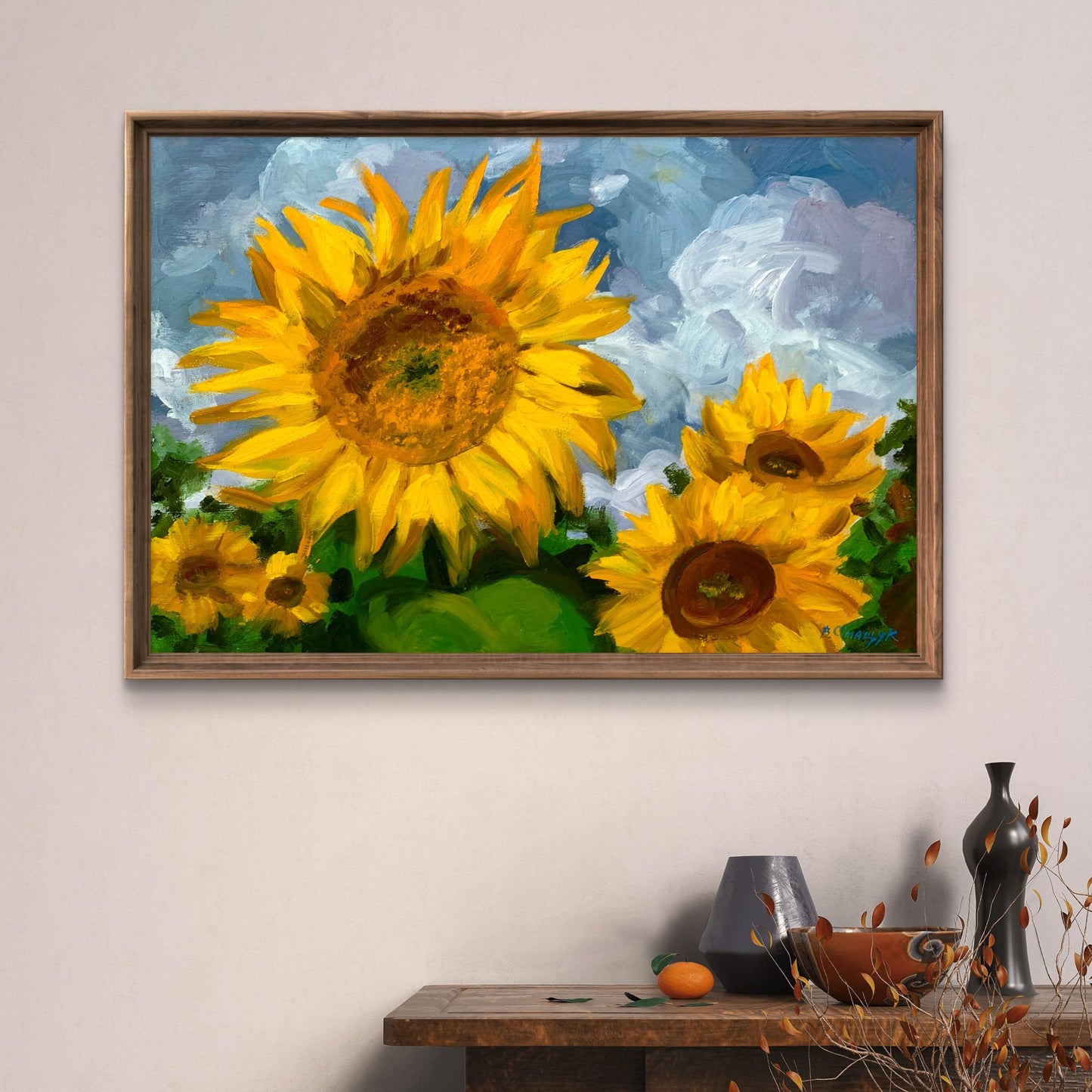 Oil painting Sunflowers and clouds Valentina Simashchuk