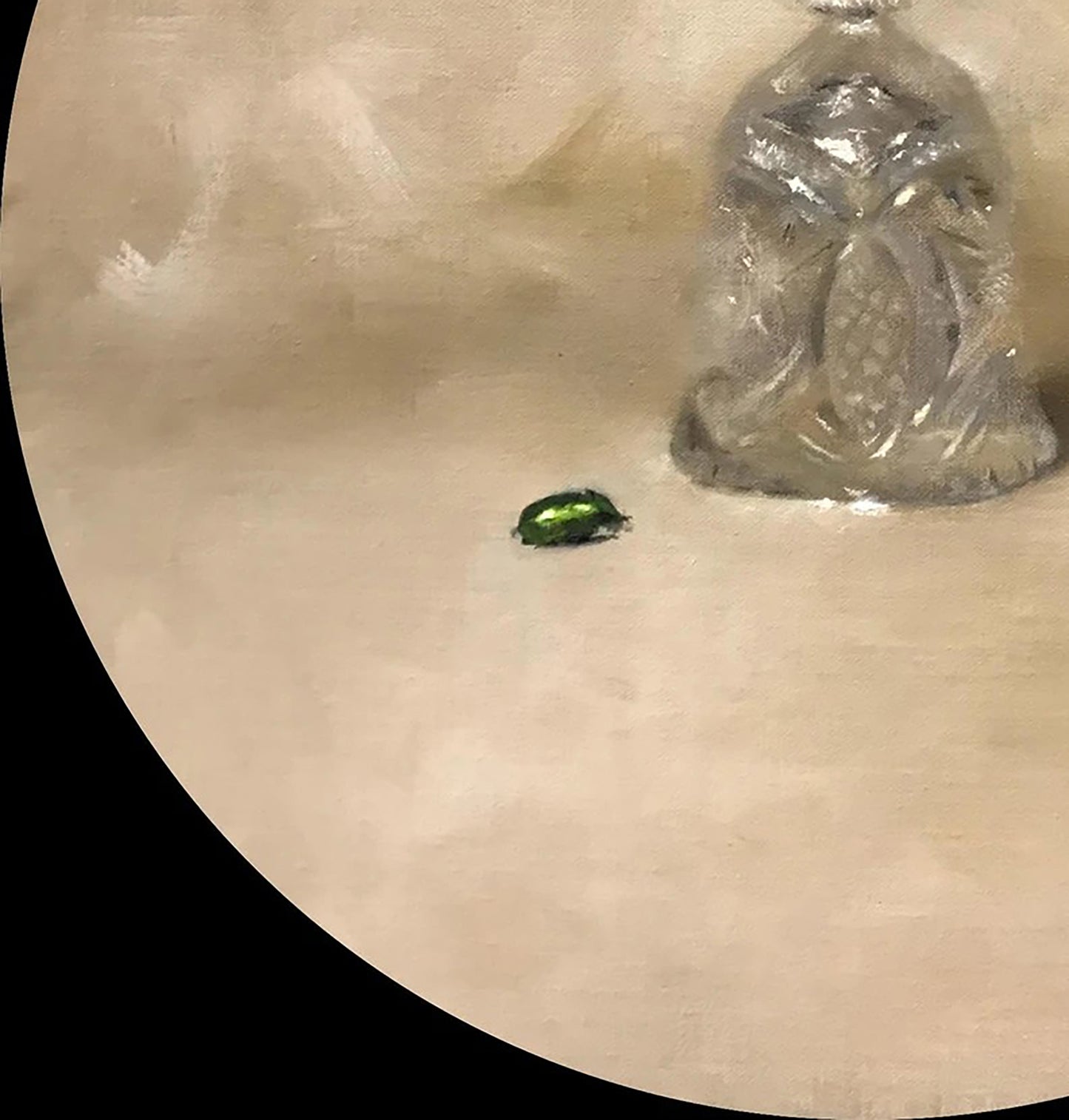 Oil painting A jewel beetle on the table Annam Butt