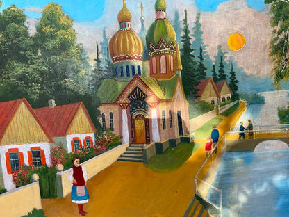 Oil painting Village life Unknown artist