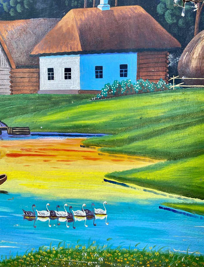 Oil painting Calm village life Unknown artist