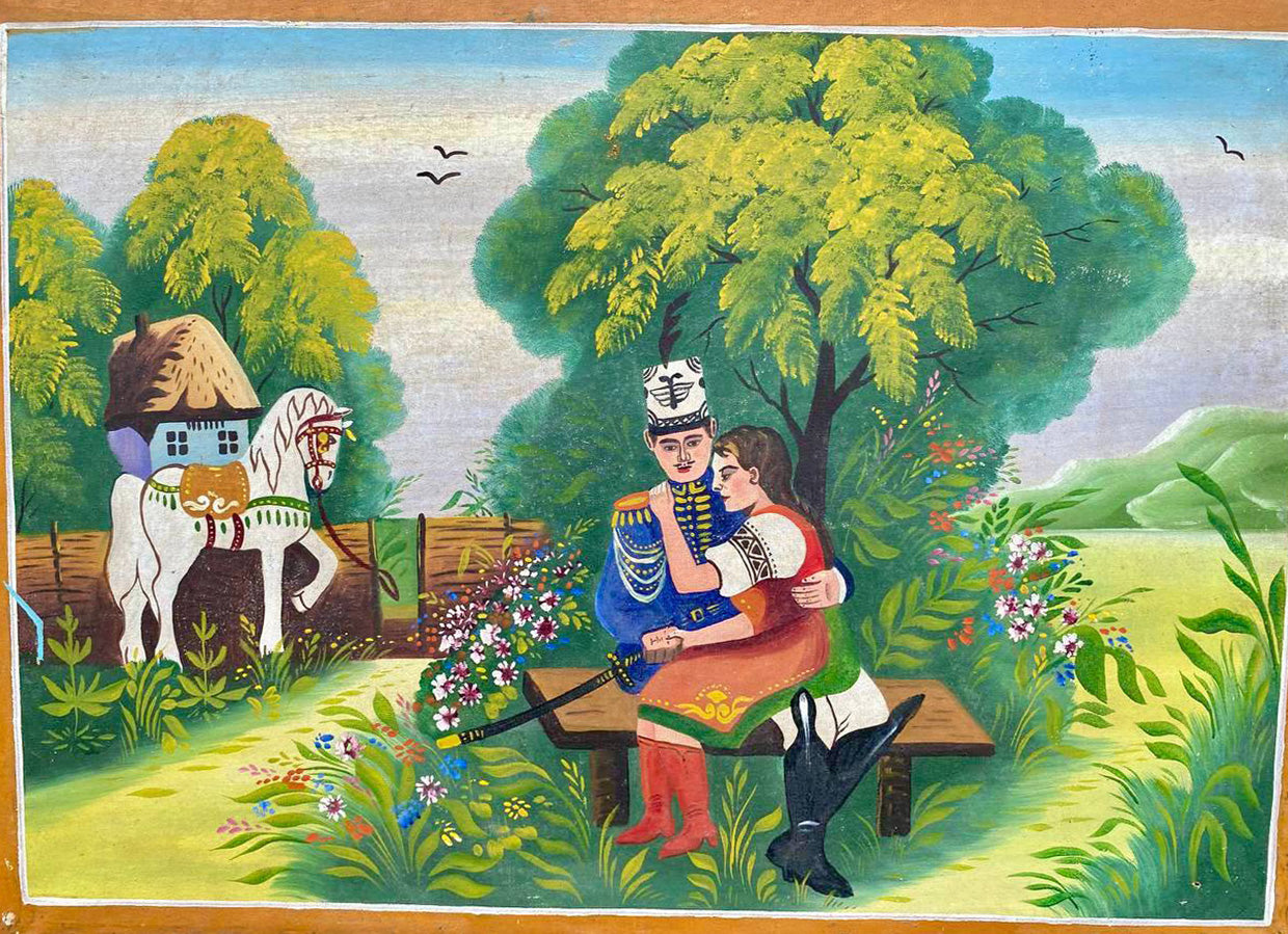 Oil painting Hussars are having fun with Ukrainian girls Unknown artist