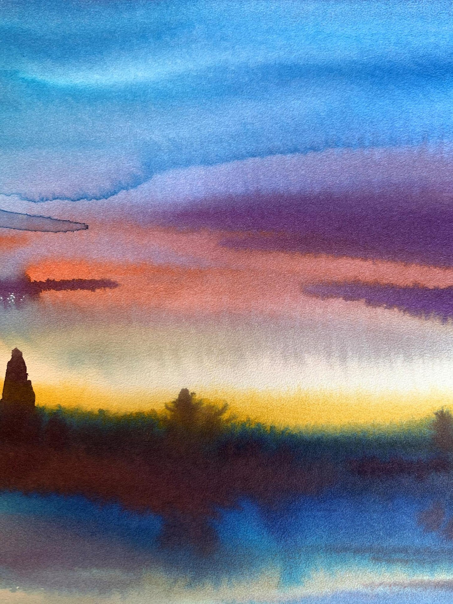 Watercolor painting Sunset on the river Svetlana Gramm