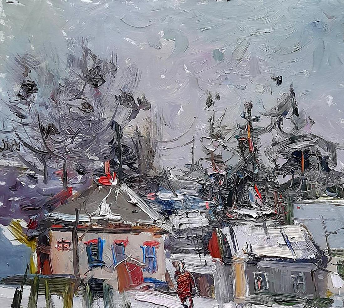 Oi painting Along the snowy streets of the city Ivan Kovalenko