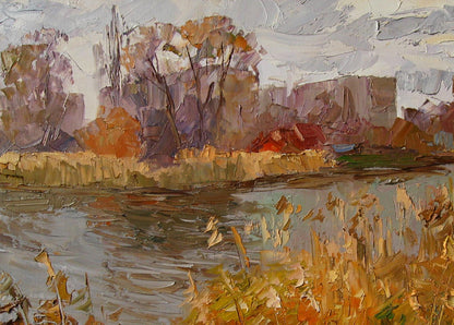 Oil painting Autumn river Boris Serdyuk