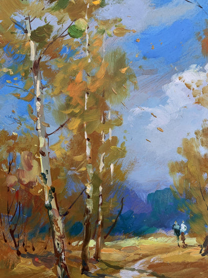 OIl painting Jogging through the autumn forest Yuriy Suprunchuk