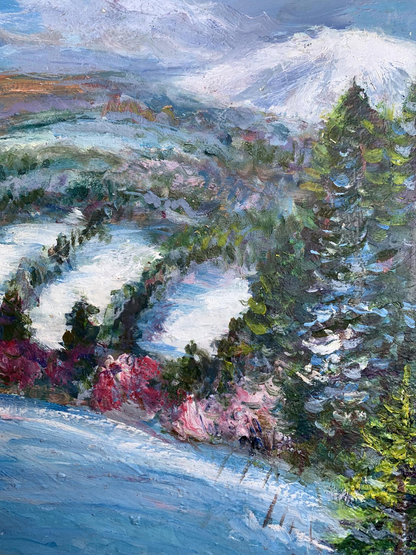 Oil painting Snow fell in the mountains Yu. Ulinets