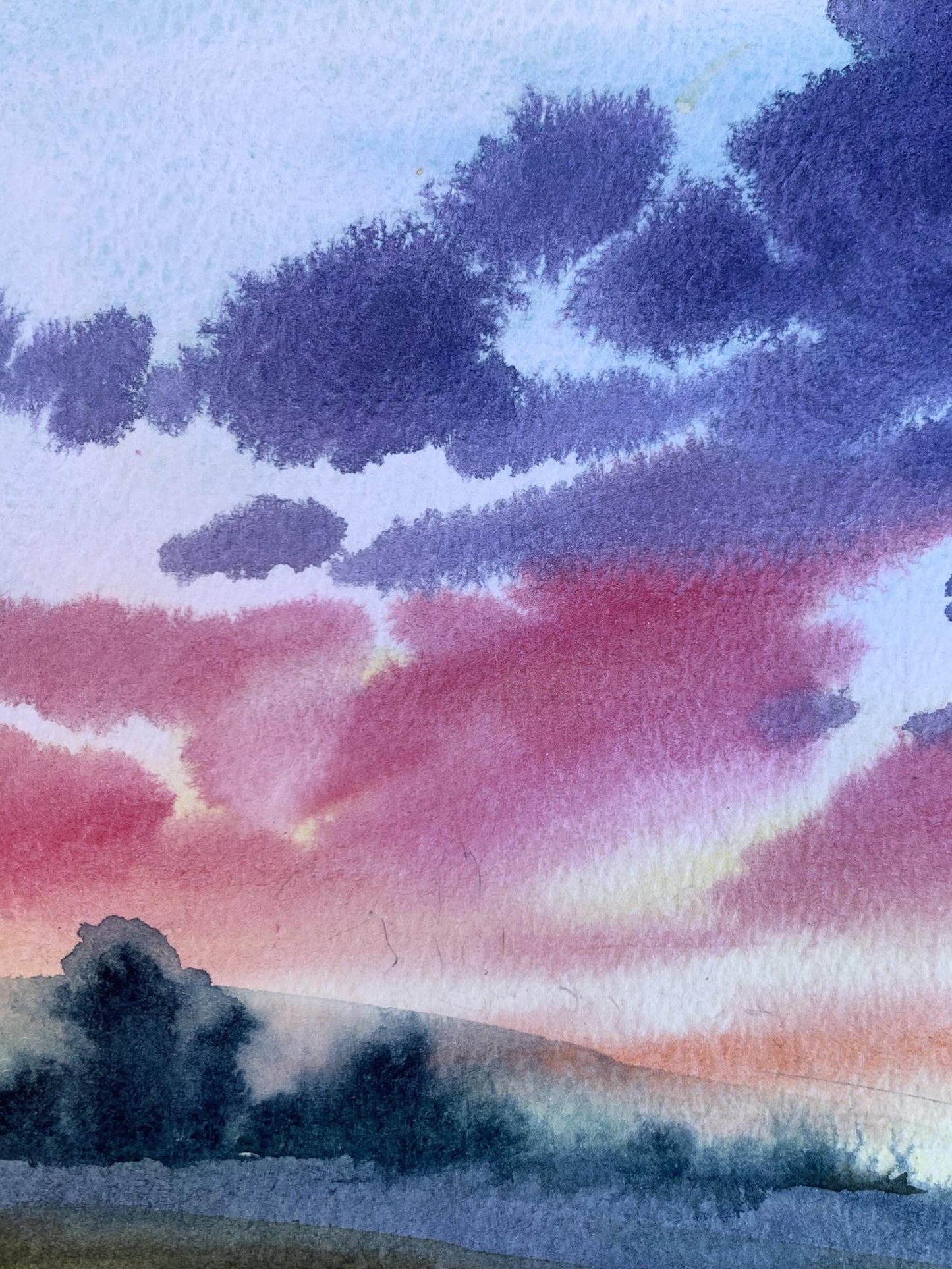 Watercolor painting Pink sunset Svetlana Gramm