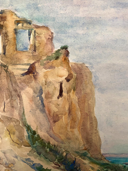 Watercolor painting Ruins by the coast Unknown artist