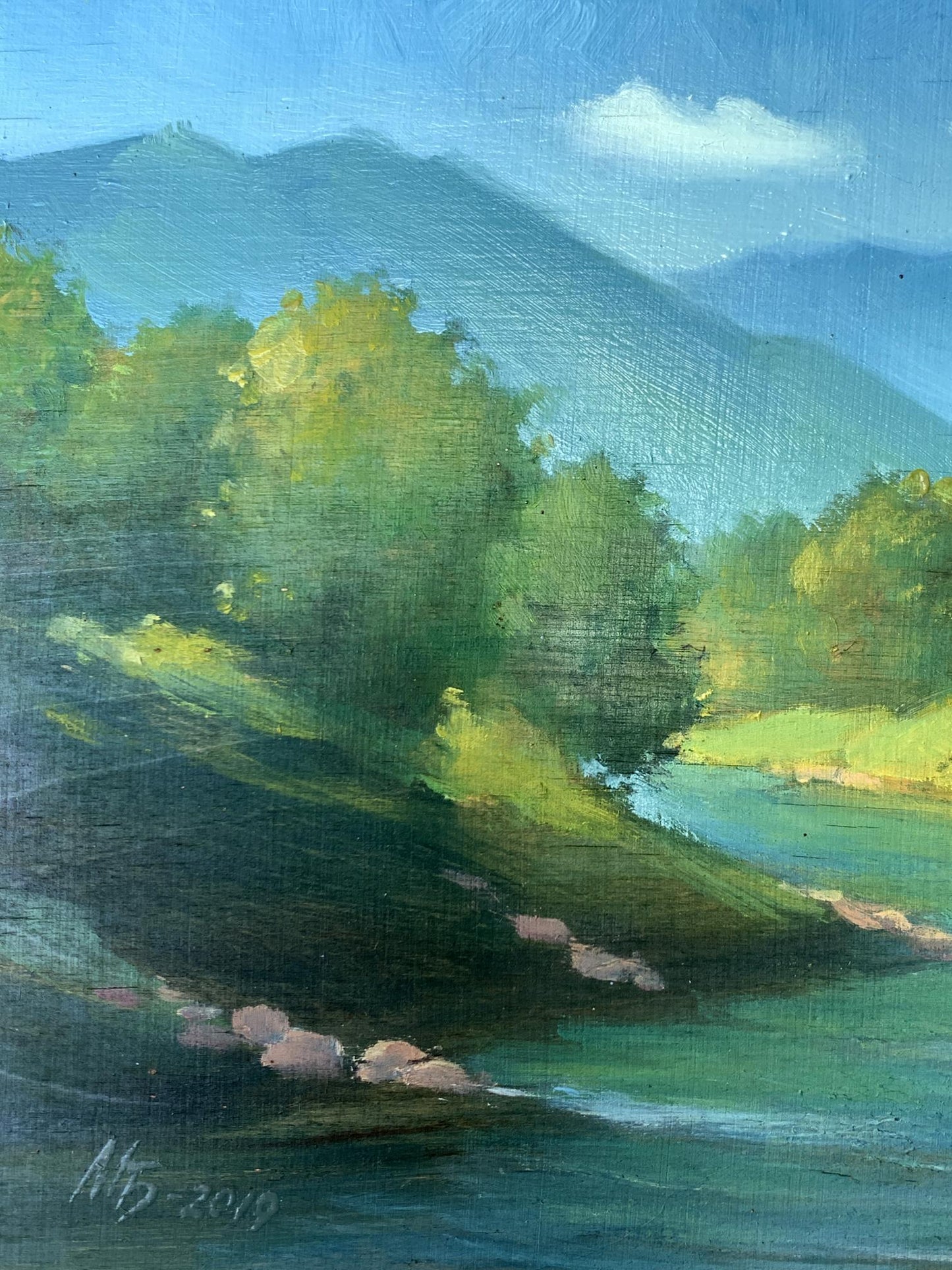 Oil painting Mountain river Mykhailo Burdylo