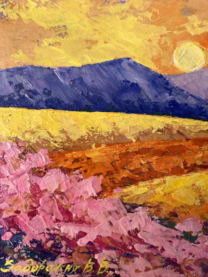 Oil painting Sun over the mountains V. Zadorozhnya