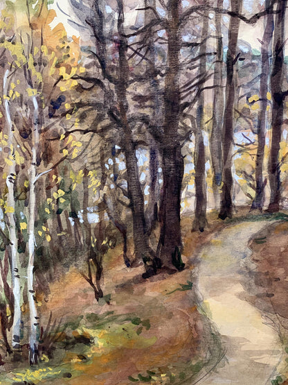 Watercolor painting Path in the autumn forest O. Umansky